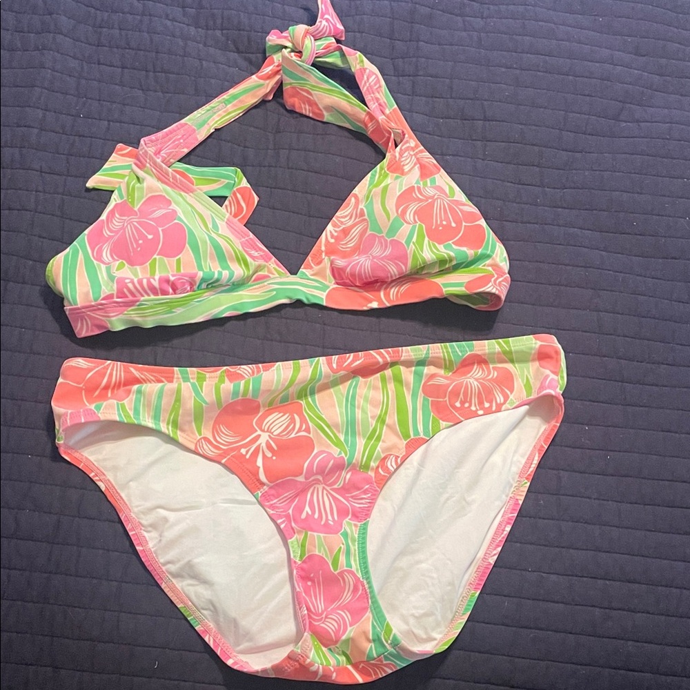Lilly Pulitzer Pink and Green Floral Kids Bikini